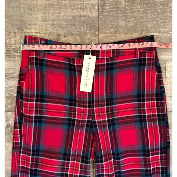Red Plaid Copper Key Straight-Leg Pants XS Cotton Blend NWT Dress Pant - Picture 10 of 13